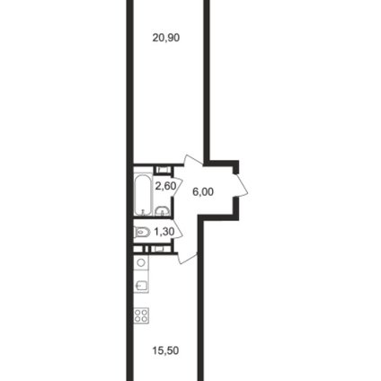 1 комнатная квартира, 46.3 м2, 5 602 300 руб.