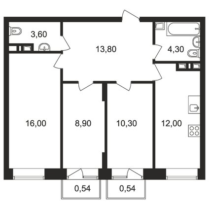 3 комнатная квартира, 69.4 м2, 8 256 865 руб.