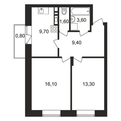 2 комнатная квартира, 53.7 м2, 6 388 957 руб.