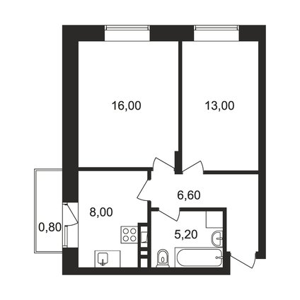 2 комнатная квартира, 48.8 м2, 5 805 980 руб.