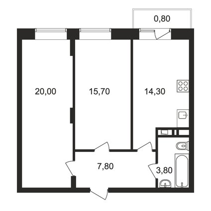 2 комнатная квартира, 61.6 м2, 7 328 860 руб.