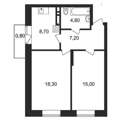 2 комнатная квартира, 54.0 м2, 6 424 650 руб.