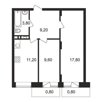 2 комнатная квартира, 51.6 м2, 6 138 110 руб.