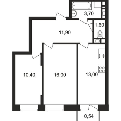 2 комнатная квартира, 56.6 м2, 6 733 985 руб.